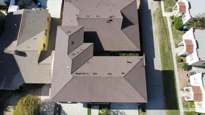 Smart Roofing project - Asphalt Shingle Roof Replacement - Brown / Tan Blend, 16-Photo Aerial Documentation in Los Angeles