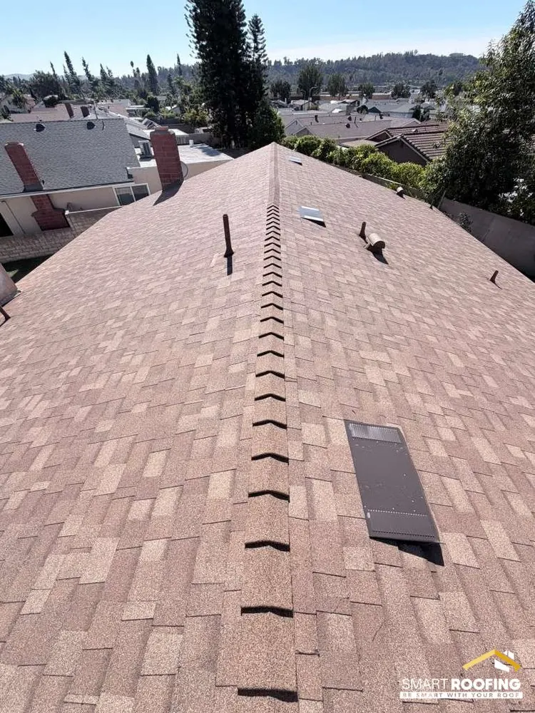 Smart Roofing project - Asphalt Shingle Roof Replacement - Brown / Tan Blend, 16-Photo Aerial Documentation in Los Angeles