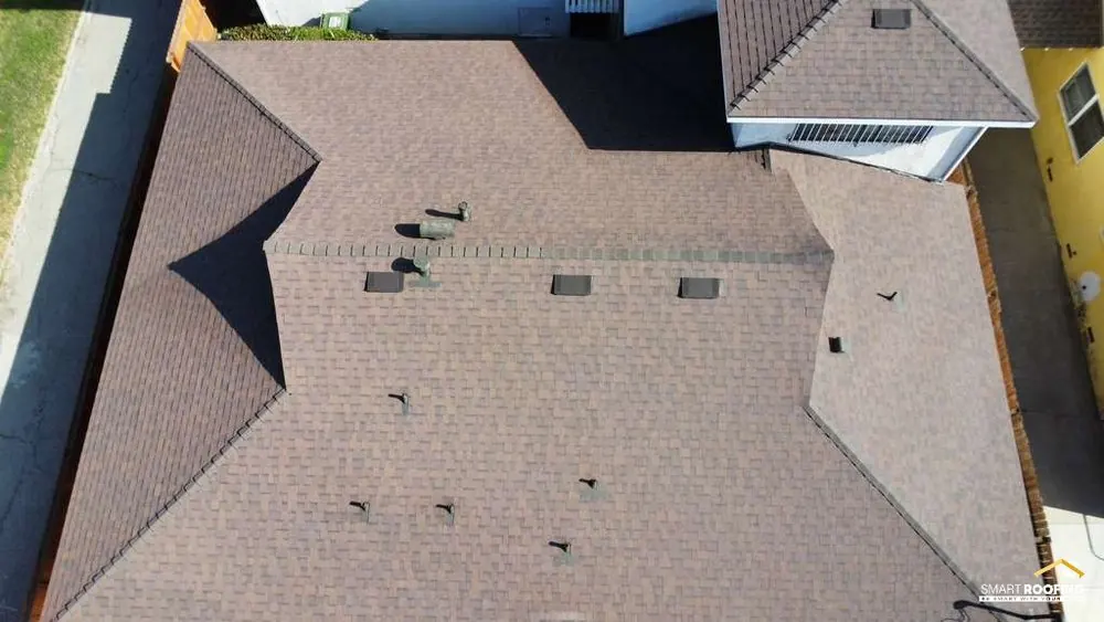 Smart Roofing project - Asphalt Shingle Roof Replacement - Brown / Tan Blend, 16-Photo Aerial Documentation in Los Angeles