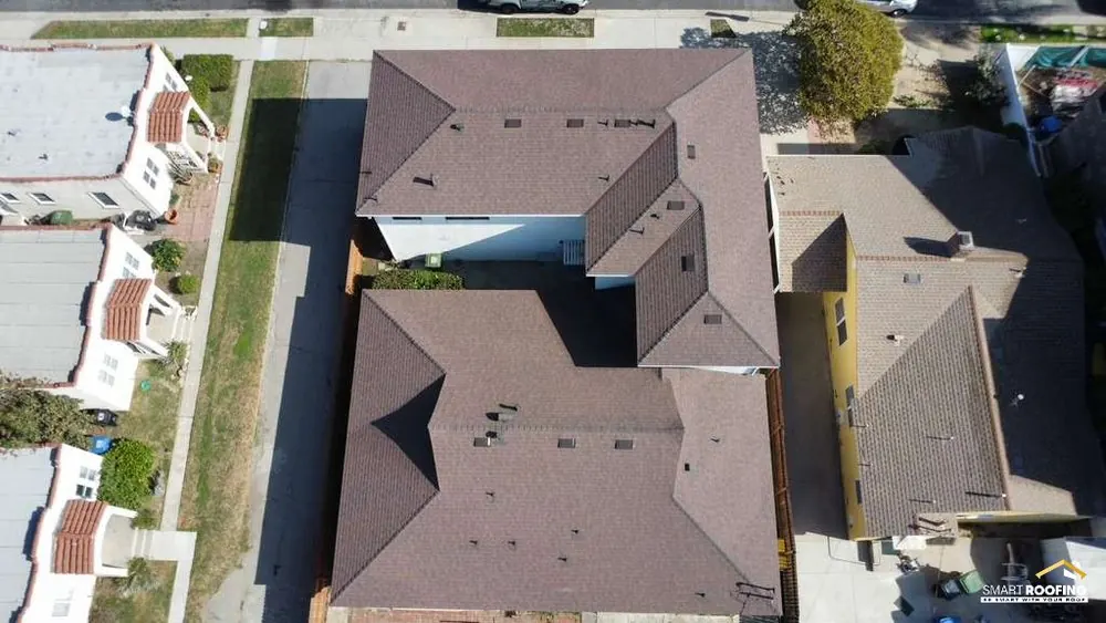 Smart Roofing project - Asphalt Shingle Roof Replacement - Brown / Tan Blend, 16-Photo Aerial Documentation in Los Angeles